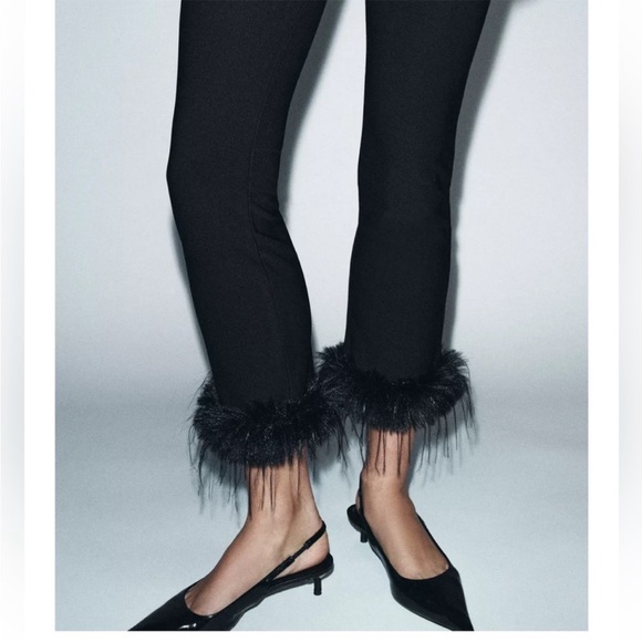 ZARA FLARE PANTS WITH FAUX FUR HEM - Picture 12 of 14